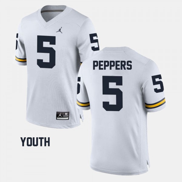 University of Michigan #5 Youth Jabrill Peppers Jersey White Player Alumni Football Game